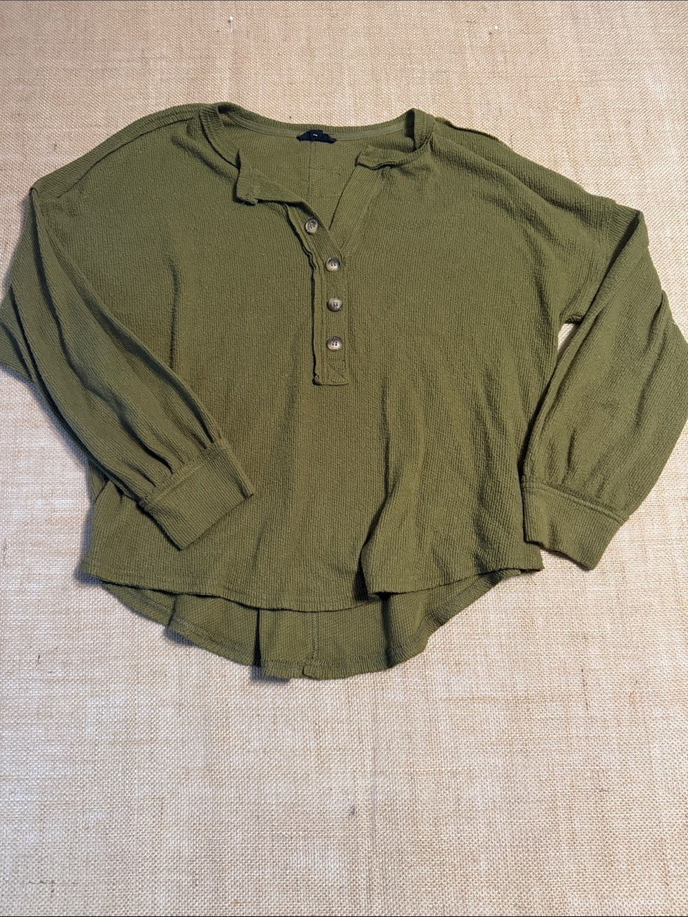 Blu Pepper Olive Green Long Sleeve Henley Top